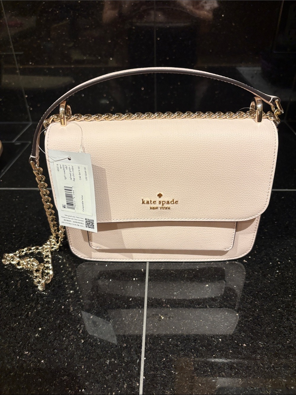 kate spade Remi Small Flap Crossbody in Light Pink with Gold Chain